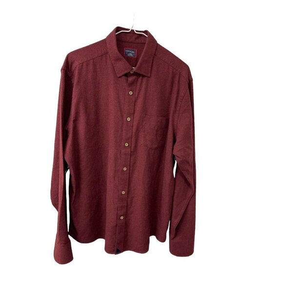 Untuckit Button Down Shirt Long Sleeve Cotton Flannel Burgundy Color Size Large - Picture 1 of 5